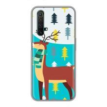 Силиконовый бампер с картинкой животных для Realme X50 (Олень с шарфом)