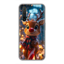 Яркий чехол для Realme X50 с Зимними Оленятами – Олень в шарфе