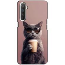 Чехол с принтом стильные животные для Реалми ХТ (Кот с кофе)