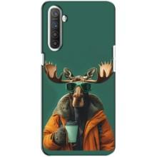 Чехол с принтом стильные животные для Реалми ХТ (Лось с кофе)