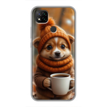 Печатный чехол «Зверята с кофе» для Xiaomi Redmi 9c – Песик с кофе