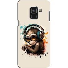 Чехол с Обезьянами Samsung A8 Plus, A8 Plus 2018, A730F - (AlphaPrint) (Макака в наушниках)