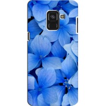 Силиконовый бампер с принтом (цветочки) на Самсунг А8 Плюс (2018) (Синие цветы)