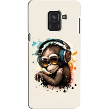 Чехол с Обезьянами Samsung A8, A8 2018, A530F - (AlphaPrint) (Макака в наушниках)