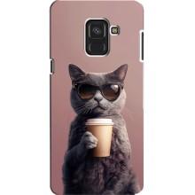 Чехол с принтом стильные животные для «Самсунг» А8, А8 2018, А530Ф – Кот с кофе
