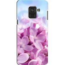 Силиконовый бампер с принтом (цветочки) на Самсунг А8 (2018) (Сиреневые цветы)