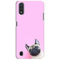 Бампер для Samsung Galaxy A01 Core с картинкой "Песики" (Собака на розовом)