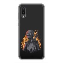 Силиконовый чехол с картинкой "Герой Pubg" на Samsung Galaxy A02 – В огне