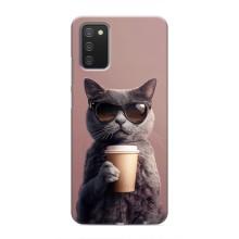 Чохол з принтом стильні тварини для Самсунґ Ґелексі А02с – Кіт з кавою