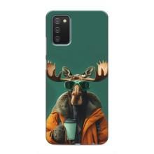 Чохол з принтом стильні тварини для Самсунґ Ґелексі А02с – Лось з кавою