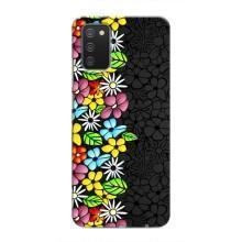 Силіконовий бампер з принтом (квіточки) на Самсунг Гелексі А02с (Яскраві квіти на чорному)