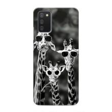 Силиконовый чехол с КАРТИНКАМИ лето для Samsung Galaxy A02s (AlphaPrint) (Жирафы в очках)