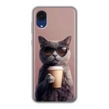 Чехол с принтом стильные животные для Самсунг А03 Кор (Кот с кофе)