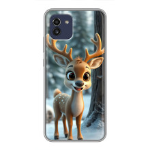 Яркий чехол для Samsung Galaxy A03 (A035) с Зимними Оленятами – Оленёнок в лесу