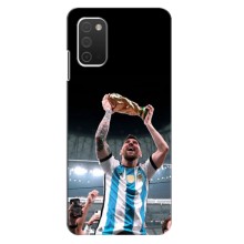 Чехлы Лео Месси Аргентина для Samsung Galaxy A03s (Счастливый Месси)