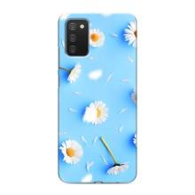 Чехол с Цветами для Samsung Galaxy A03s (ромашки на голубом)