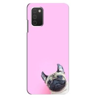Бампер для Samsung Galaxy A03s с картинкой "Песики" (Собака на розовом)