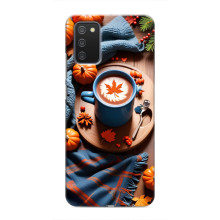 Чехол с уникальным дизайном «Осень с кофе» для Samsung Galaxy A03s – Кофе и тыквы