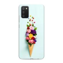 Чехлы с тематикой "ЦВЕТЫ" на Samsung Galaxy A03s (Цветок-мороженное)