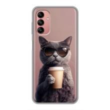 Чехол с принтом стильные животные для Самсунг А04с (Кот с кофе)
