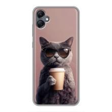 Чехол с принтом стильные животные для Самсунг А05 (Кот с кофе)