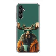 Чехол с принтом стильные животные для Самсунг А05s (Лось с кофе)
