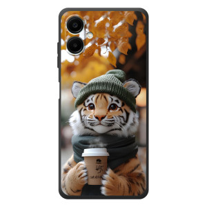 Печатный чехол «Зверята с кофе» для Samsung Galaxy A08 (Тигр с кофе)