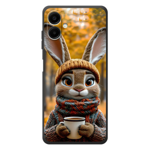 Печатный чехол «Зверята с кофе» для Samsung Galaxy A08 (Зайчик с кофе)