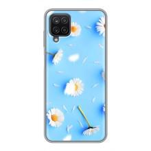 Чехол с Цветами для Samsung Galaxy A12 (ромашки на голубом)