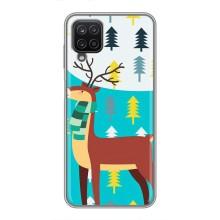 Силиконовый бампер с картинкой животных для Samsung Galaxy A12 (Олень с шарфом)