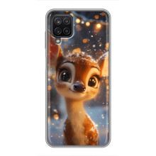 Яркий чехол для Samsung Galaxy A12 с Зимними Оленятами – Оленёнок среди гирлянд