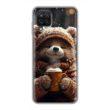 Печатный чехол «Зверята с кофе» для Samsung Galaxy A12 – Мишка с кофе