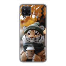 Печатный чехол «Зверята с кофе» для Samsung Galaxy A12 – Тигр с кофе