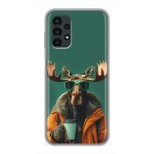 Чехол с принтом стильные животные для Самсунг А13 (4G) (Лось с кофе)