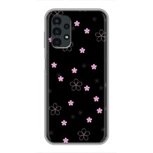 Чехол с розовым рисунком для Samsung Galaxy A13 (4G) (Розовые цветы на черном)