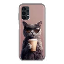 Чехол с принтом стильные животные для Самсунг А13 (5G) (Кот с кофе)