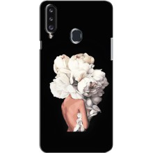 Чехлы (ART) Цветы на Samsung Galaxy A20s (A207) (VPrint) (Белые цветы)