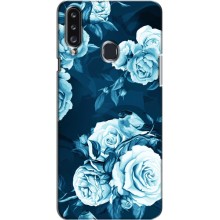 Чехлы (ART) Цветы на Samsung Galaxy A20s (A207) (VPrint) (Голубые Бутоны)