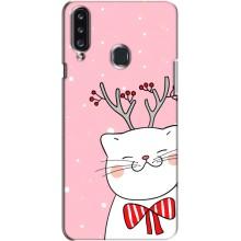 Новогодние Чехлы для Самсунг А20с (VPrint) (Зимний кот)
