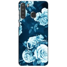 Чехлы (ART) Цветы на Samsung Galaxy A21 (A215) (VPrint) (Голубые Бутоны)