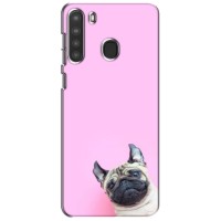 Бампер для Samsung Galaxy A21 (A215) с картинкой "Песики" (Собака на розовом)