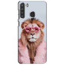 Чехол с принтом стильные животные для Самсунг А21 – Лев в очках