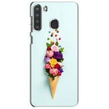 Чехлы с тематикой "ЦВЕТЫ" на Samsung Galaxy A21 (A215) (Цветок-мороженное)
