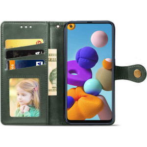Кожаный чехол-книжка GETMAN Gallant (PU) для Samsung Galaxy A21s – Зеленый