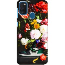 Брендновые Чехлы для Samsung Galaxy A21s - (PREMIUMPrint) (Nike цветы)