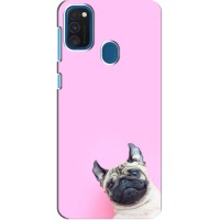 Бампер для Samsung Galaxy A21s с картинкой "Песики" (Собака на розовом)
