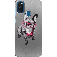 Чехол (ТПУ) Милые собачки для Samsung Galaxy A21s (Бульдог в очках)