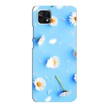 Чехол с Цветами для Samsung Galaxy A22 5G (ромашки на голубом)