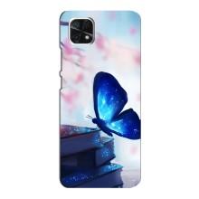 Силиконовый бампер с картинкой животных для Samsung Galaxy A22 5G (Бабочка синяя)