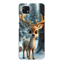 Яркий чехол для Samsung Galaxy A22 5G с Зимними Оленятами – Оленёнок в лесу